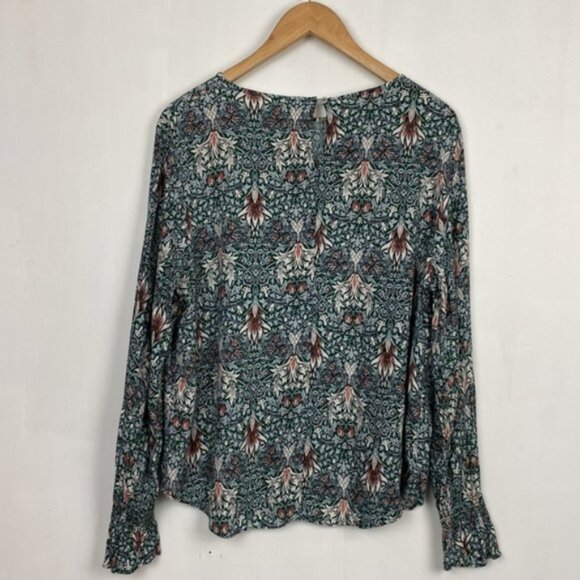 H&M x William Morris & Co 10 Floral Print Top Blouse Green Blue Burgundy - Picture 12 of 12